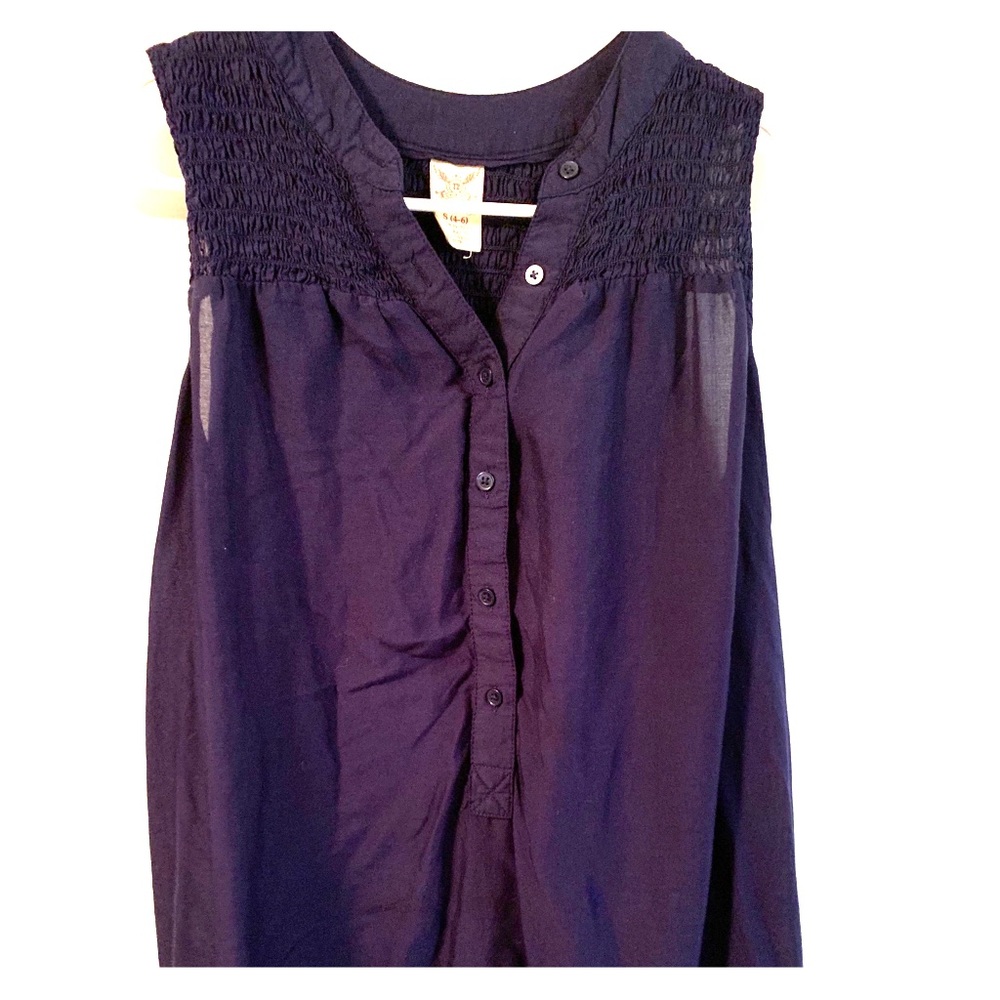 Blue 3/4 button down blouse tank